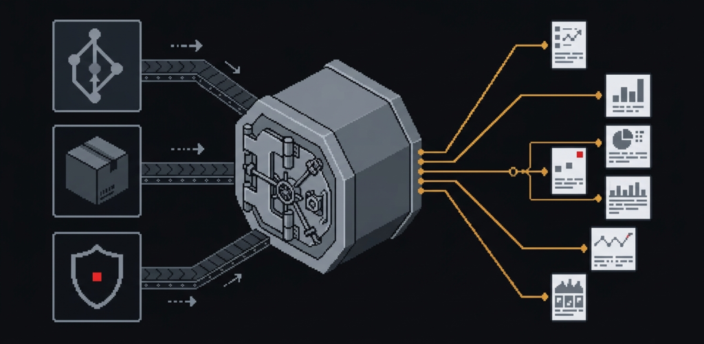 How Reachable works — sources in, one graph, six answers out