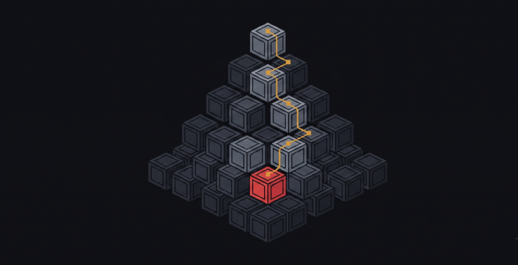 Reachable — one traced route through a stack of packages